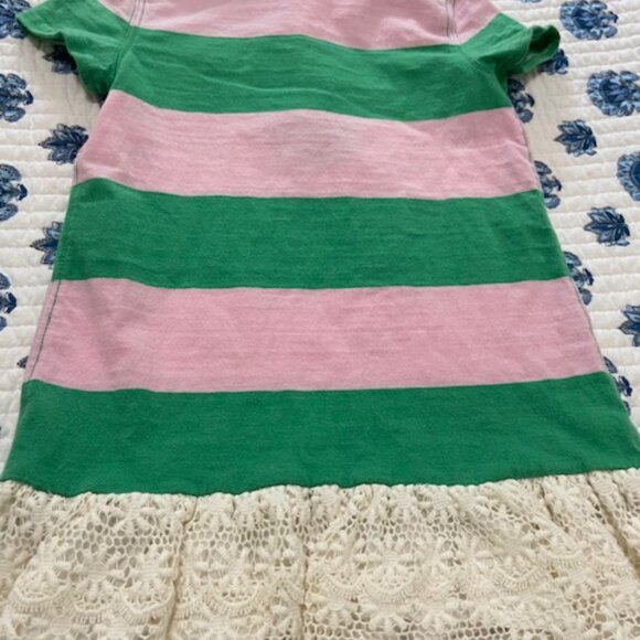 Ralph Lauren Toddler Girl Green and Pink Striped  w/ Lace Bottom Dress Size 3/3T - Picture 3 of 8